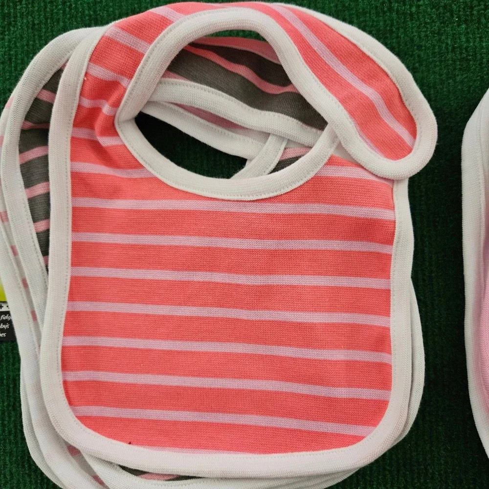 Hanes Ultimate Flexy‎ Baby Bibs 8 Pack Pink Stripe Gray White Soft Cotton Blend